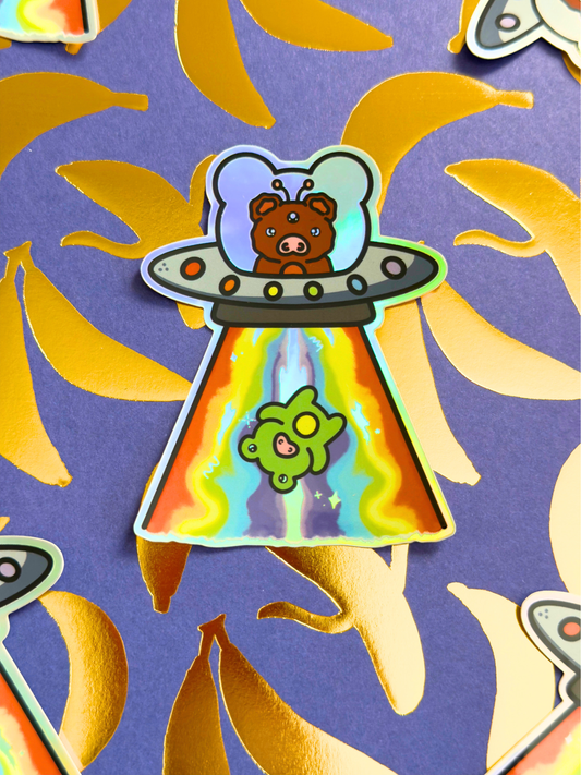 Rainbow Space Ship Vinyl Sticker