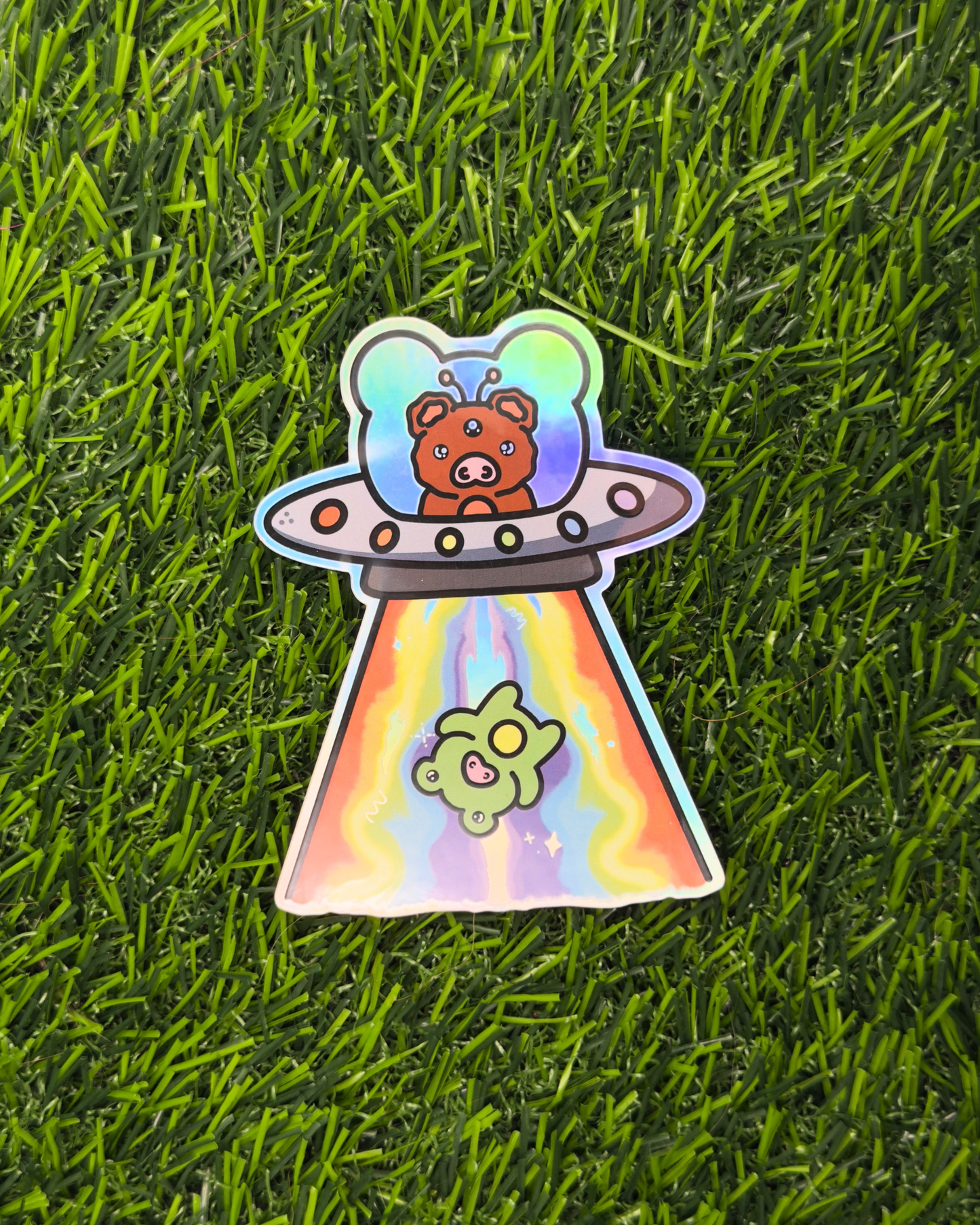 Rainbow Space Ship Vinyl Sticker