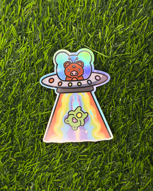 Rainbow Space Ship Vinyl Sticker