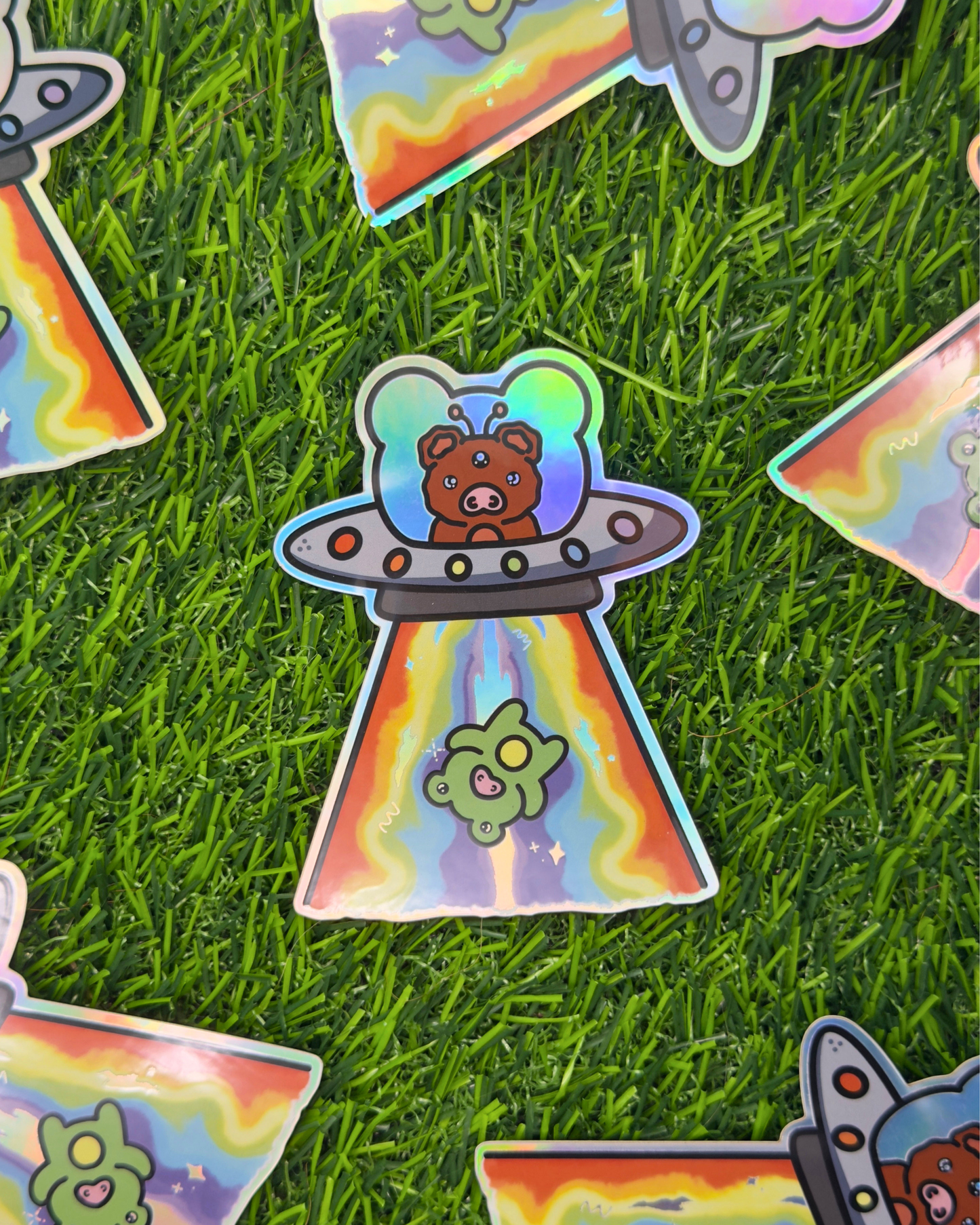 Rainbow Space Ship Vinyl Sticker
