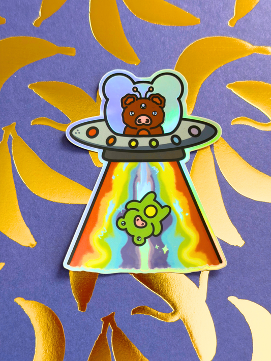 Rainbow Space Ship Vinyl Sticker
